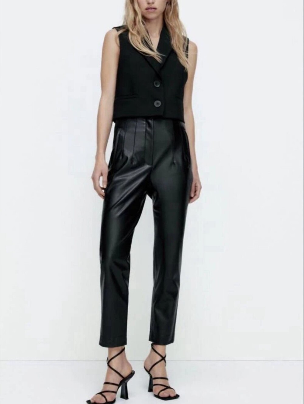 Zara Faux Leather Pants Black Size M Women Straight Leg High Waist NWOT